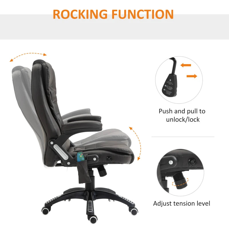 6-Point Heated Massage Office Chair - PU Leather High Back Executive Desk Chair with Adjustable Height & 360° Swivel, Brown