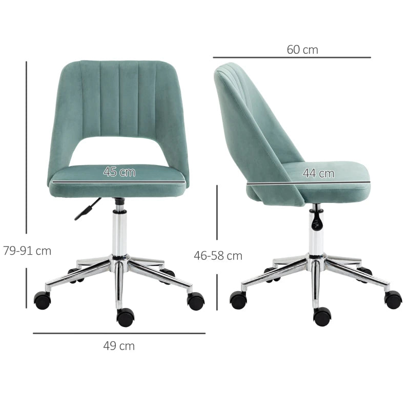 Vinsetto Green Velvet Mid Back Office Chair - Swivel Scallop Shape Computer Desk Chair for Home Study & Bedroom