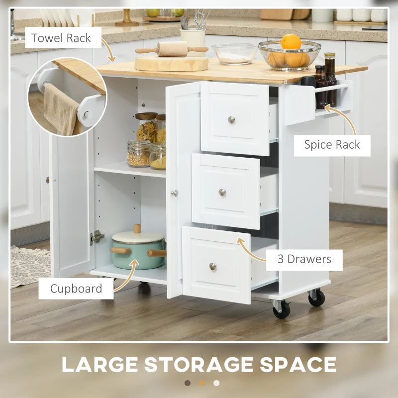 Rolling Kitchen Island with Drop Leaf and Storage Trolley on Wheels for Easy Mobility