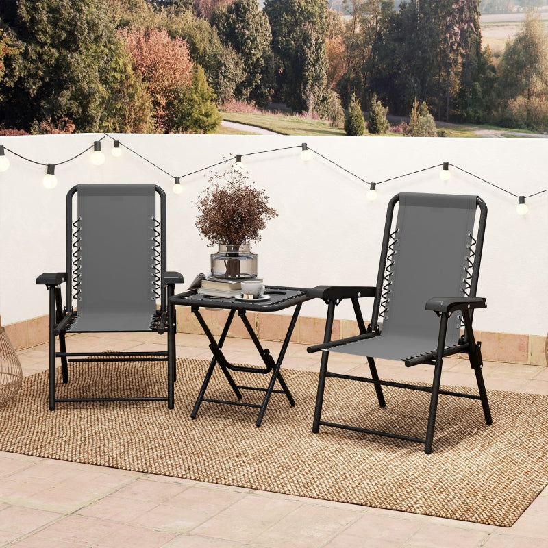 Three-Piece Dark Grey Garden Table and Chair Set - Outdoor Furniture, Compact Size