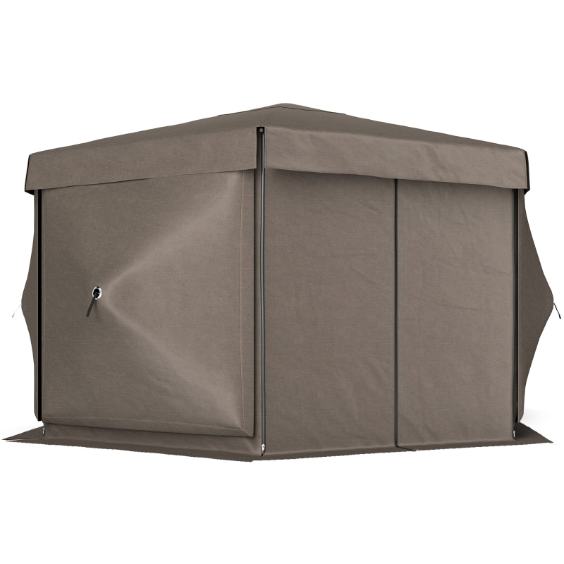 3x3m Brown Hexagon Pop Up Gazebo - Waterproof, UV Resistant Party Tent with Netting & Carry Bag for Garden and Patio
