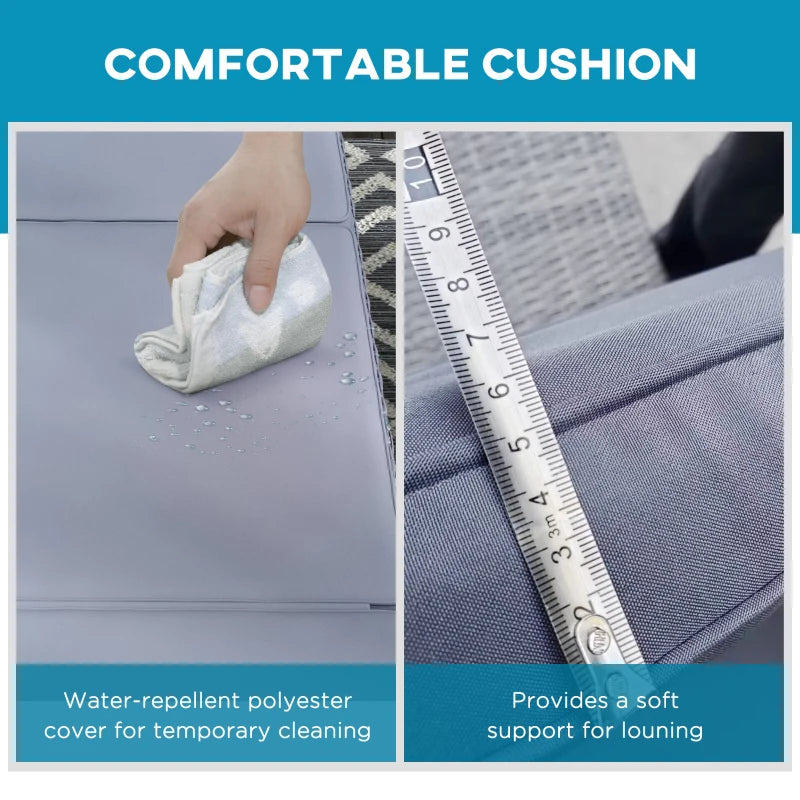 Dark Grey Rattan Sun Lounger with Adjustable Backrest & Washable Cushion for Patio & Garden