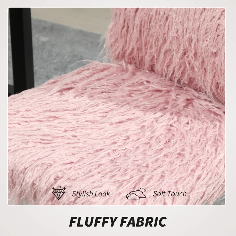 Modern Pink Plush Office Desk Chair - Armless Swivel Vanity Chair with Adjustable Height for Home, Bedroom & Living Room