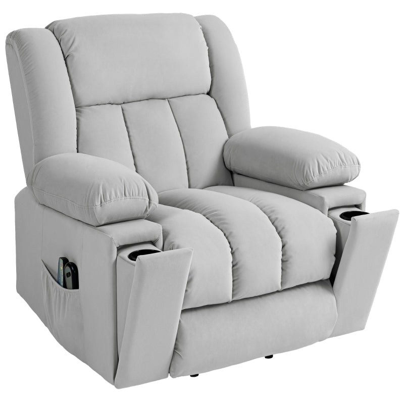 Light Grey Velvet Electric Riser Recliner Armchair with Massage Function for Ultimate Comfort