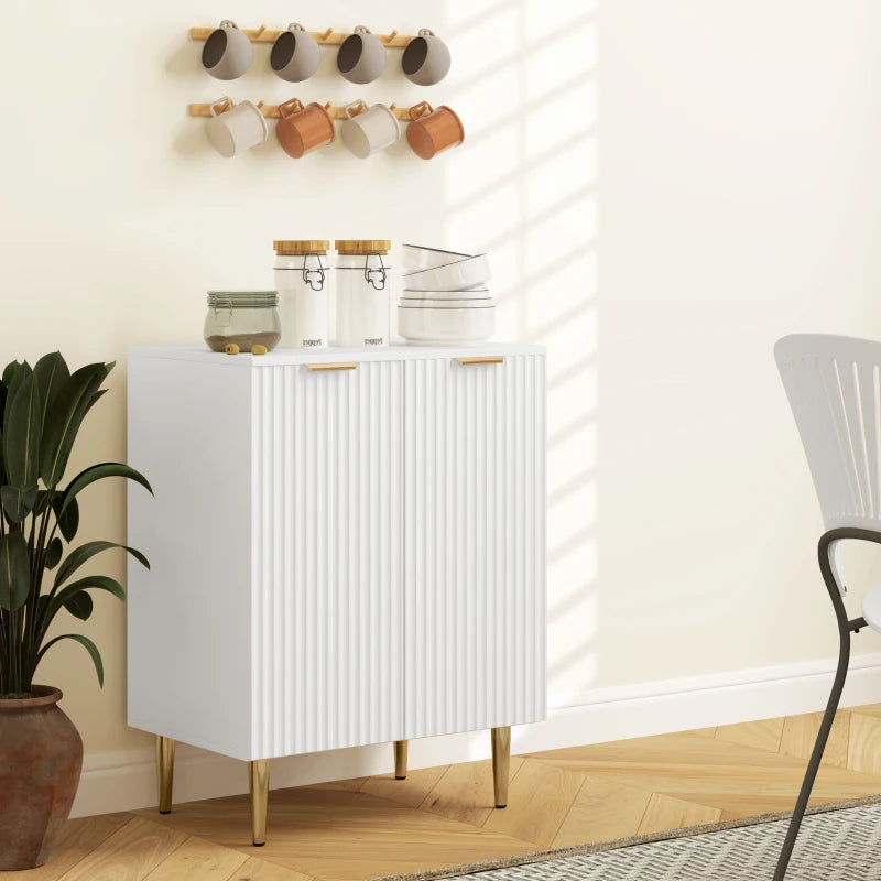 Adjustable White Shelf Sideboard - Modern Storage Cabinet with Versatile Shelves for Living Room, Dining Room, or Office