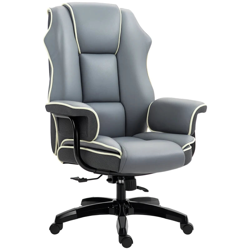 Vinsetto Grey Faux Leather Executive Office Chair with White Contrast Piping - Ergonomic Design for Comfort and Style