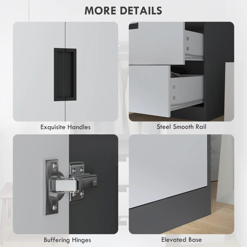 Modern 2 Door Wardrobe with 3 Drawers and Hanging Rod for Stylish Bedroom Storage Grey