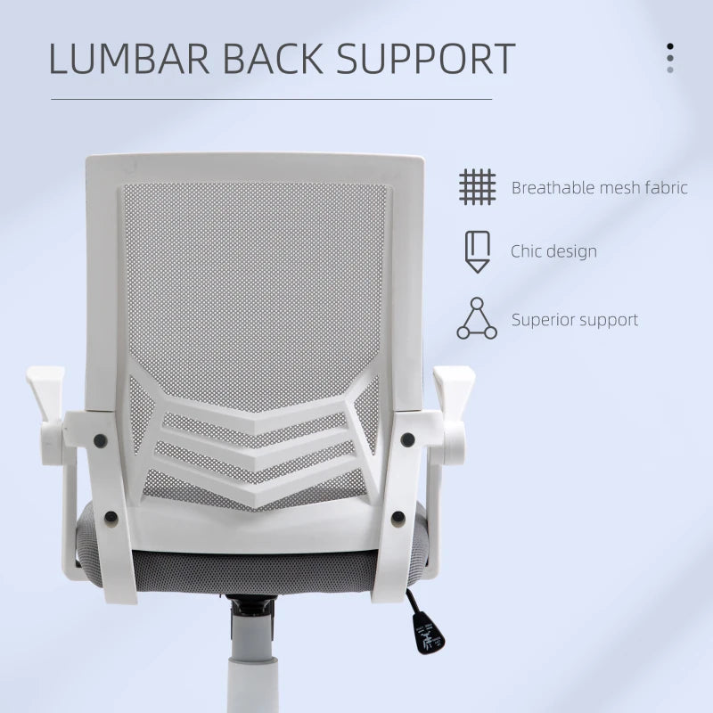 Vinsetto Grey Office Chair with Flip-up Armrests, Mid Back Mesh Design, Lumbar Support, Adjustable Height & Swivel Wheels