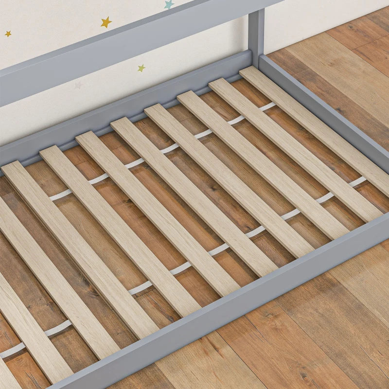 Scandinavian Style Single Bed Frame - Grey Pine Wood Base for 90x190cm Mattress - Modern Wooden Bed Design