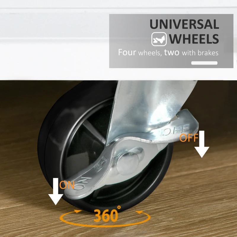 Mobile Kitchen Island on Wheels - Rolling Storage Trolley with Rubber Wood Top, 2-Door Cabinets, Adjustable Shelf & Spice Rack