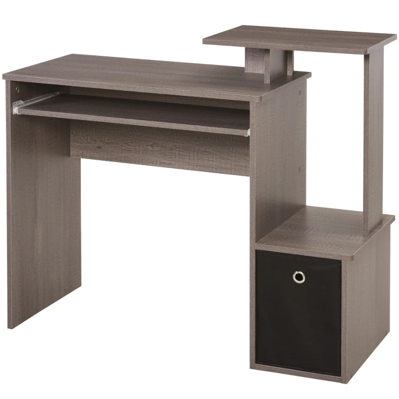Modern Grey Computer Desk with Sliding Keyboard Tray & Storage Drawer - Stylish Home Office Workstation