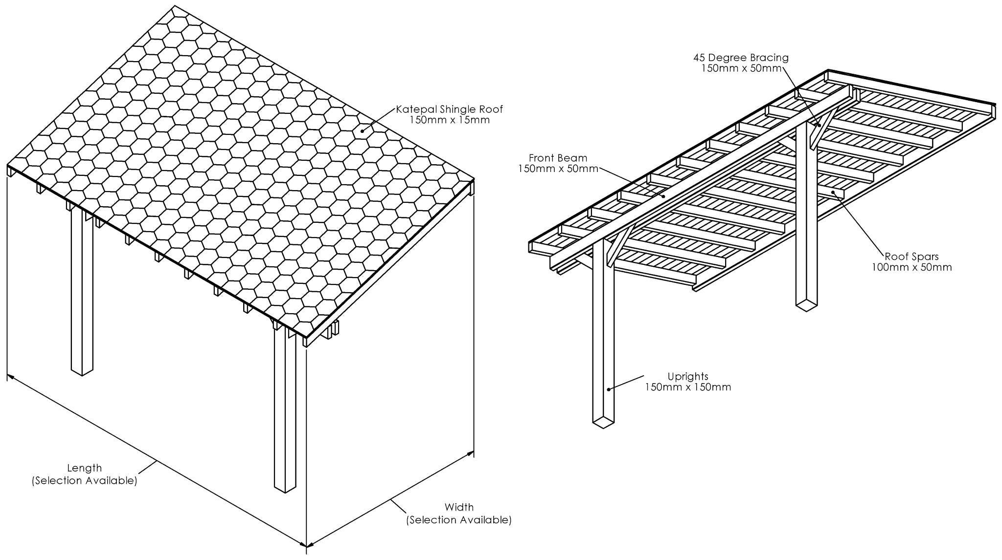 Ruby Oak Lean-To Gazebo with Katepal Brown Shingle Roof