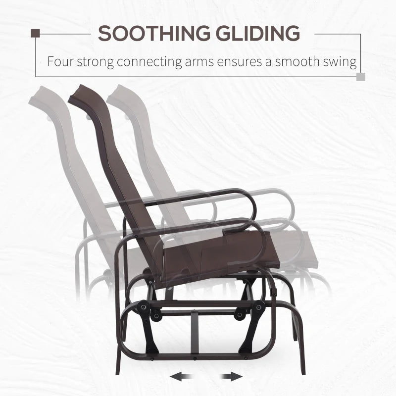 Brown Outdoor Gliding Rocking Chair - Sturdy Metal Frame Garden Swing