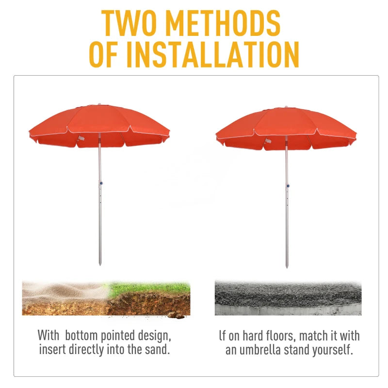 Orange Beach Umbrella with Tilt and Adjustable Height, Portable Sunshade Shelter