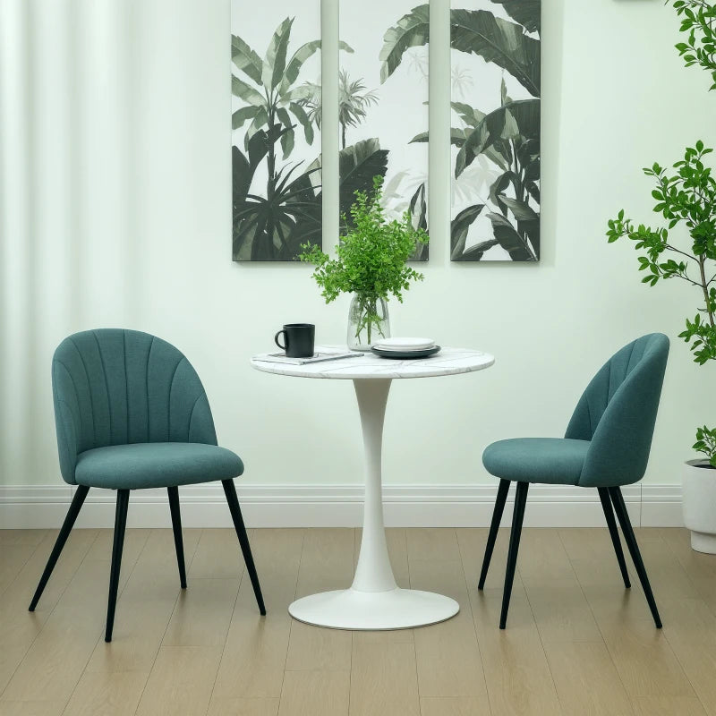 Modern Green Dining Chairs Set of 2 - Upholstered Kitchen Chairs with Metal Legs, Shell Backrest & Padded Seat for Home