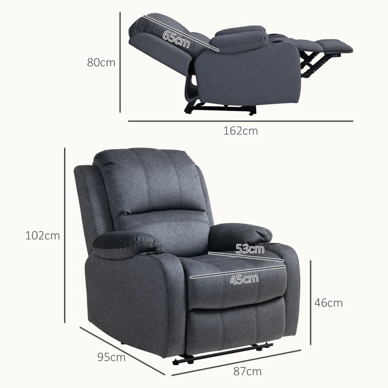 Black Microfibre Manual Reclining Armchair with Footrest for Ultimate Comfort and Relaxation