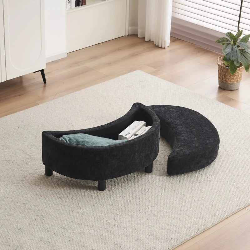 360° Swivel Bedroom Chair with Cushions and Ottoman Stool, Stylish Armchair for Living Room, Black, 107L x 105W x 82H cm
