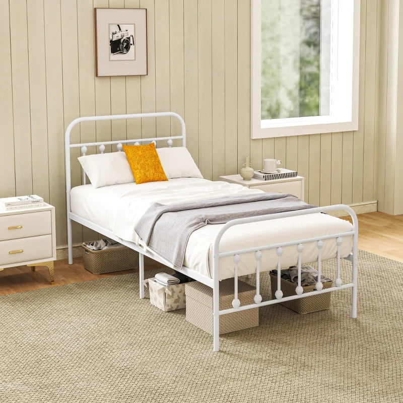 Minimalist White Metal Bed Frame - Stylish, Durable, Modern Design for Bedroom - Twin, Full, Queen Sizes Available