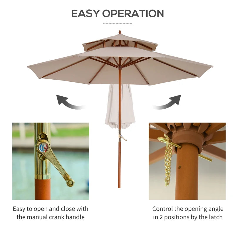 Beige Double Tier Bamboo Garden Parasol Umbrella