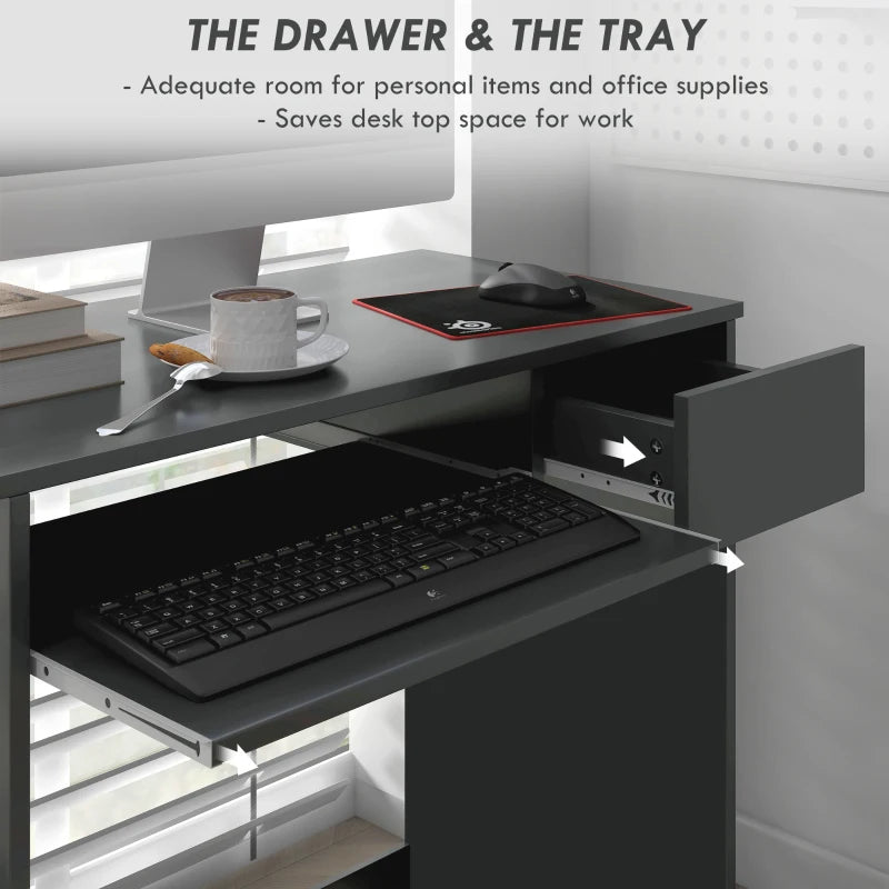 Compact Grey Computer Desk with Keyboard Tray & Drawer - Ideal Study & Writing Desk for Home Office
