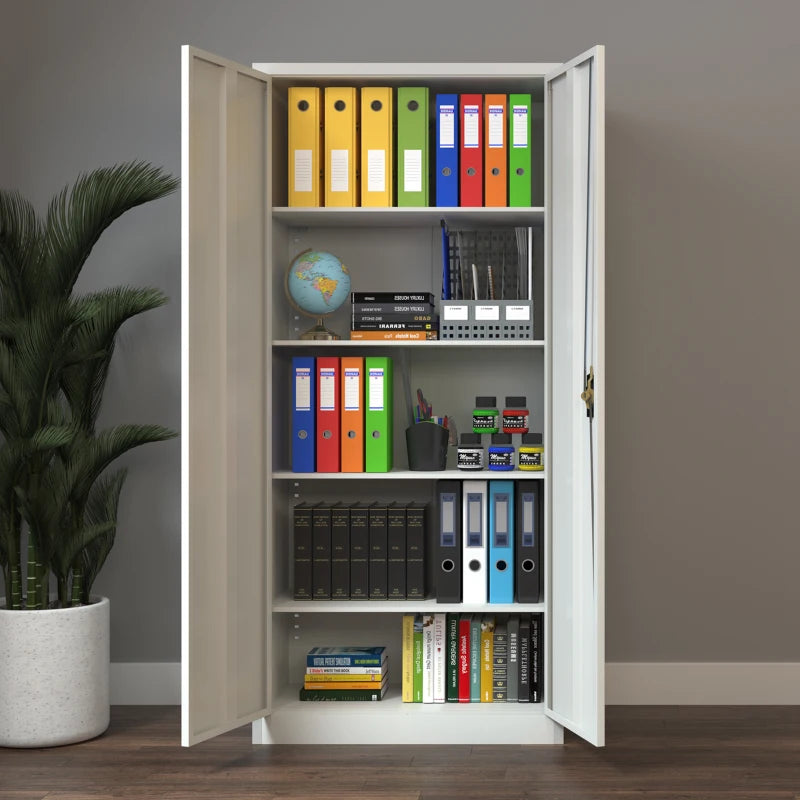 Lockable Filing Cabinet with Adjustable Shelves for Office Storage White