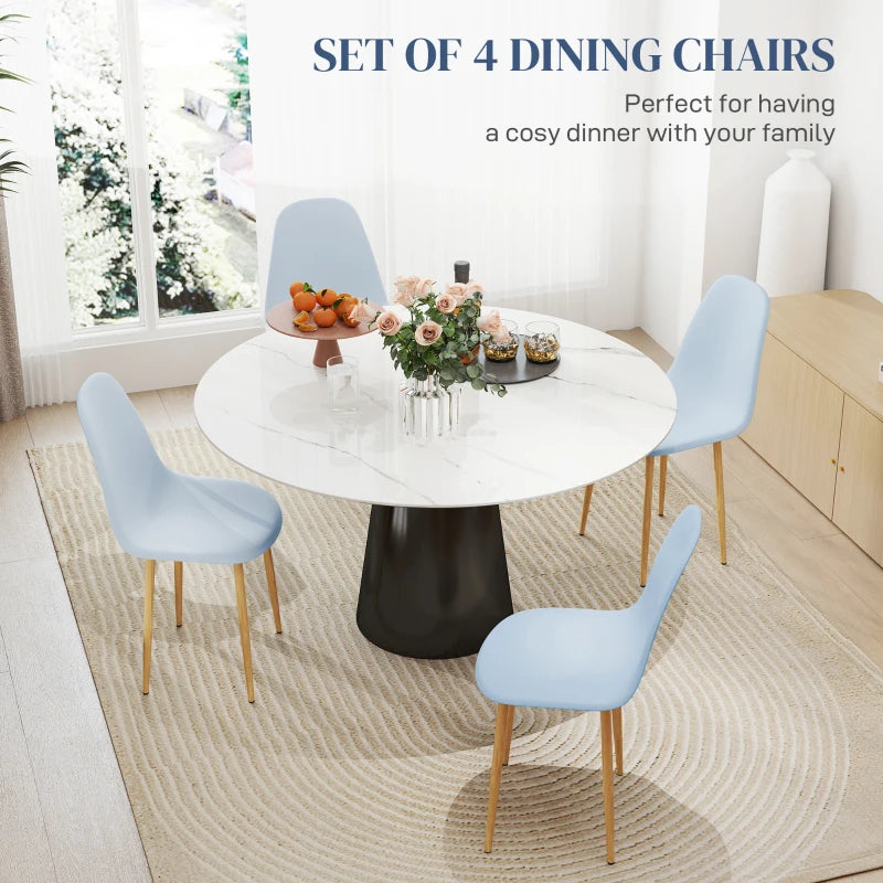 Modern Light Blue Dining Chairs Set of 4 - Stylish Kitchen Chairs with Backrest & Steel Legs for Dining Room & Living Room