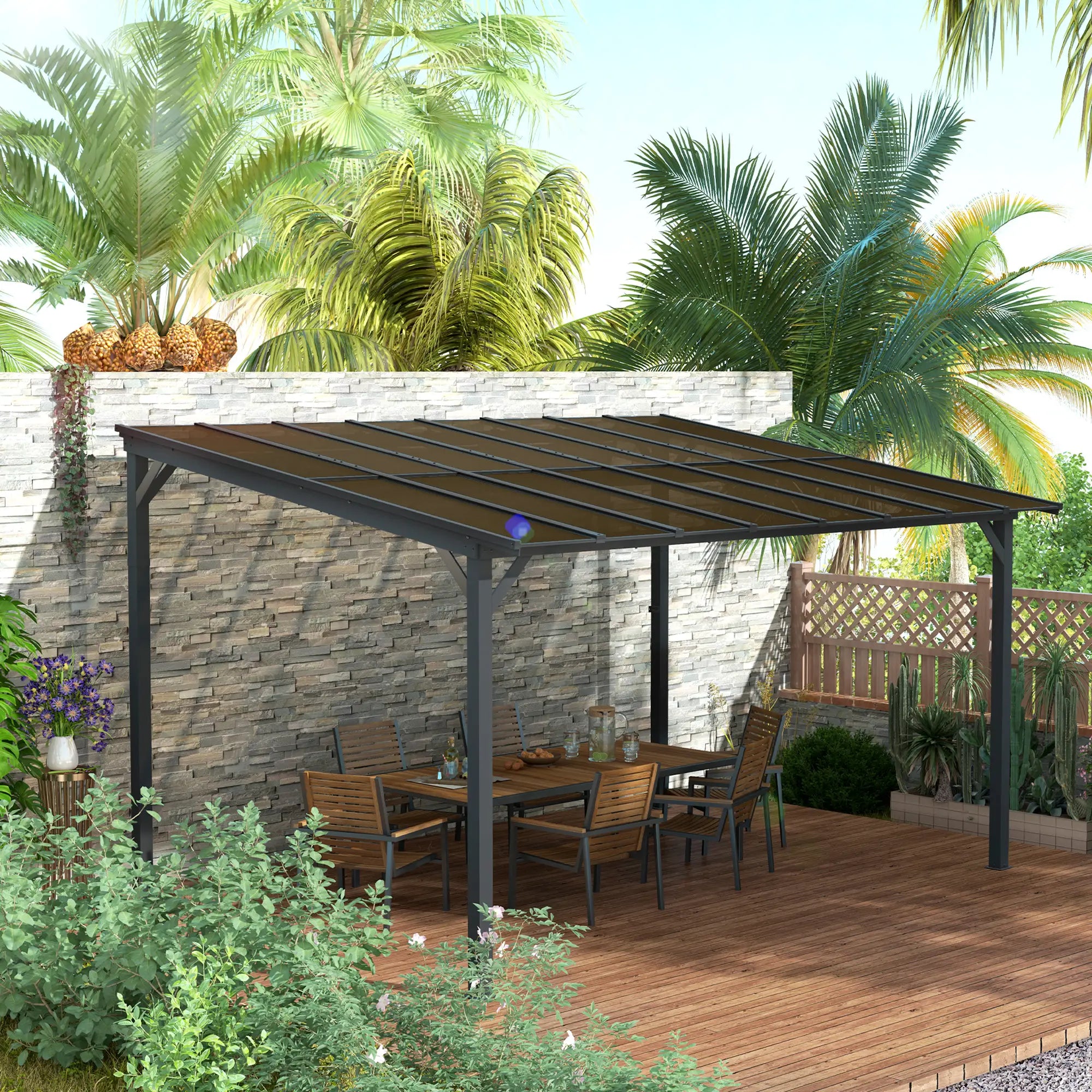 3m x 4.3m Metal Pergola with UPF 50+ and Waterproof Polycarbonate Roof
