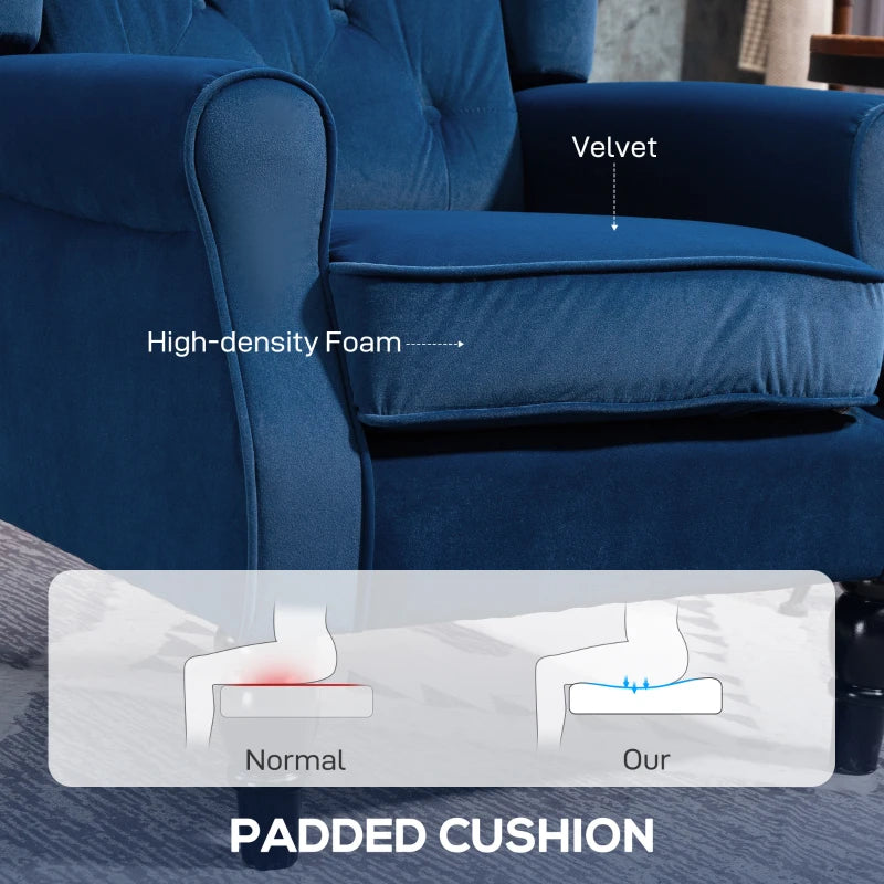 Retro Upholstered Wingback Accent Chair with Button Tufting for Living Room and Bedroom in Blue