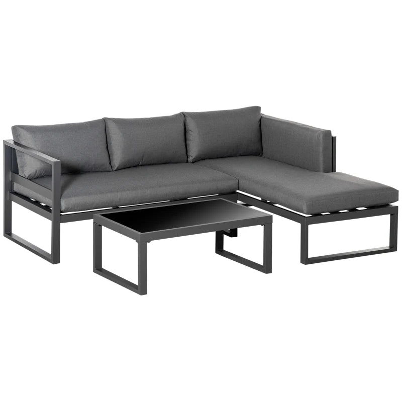 Dark Grey L-shaped Aluminium Garden Corner Sofa Set