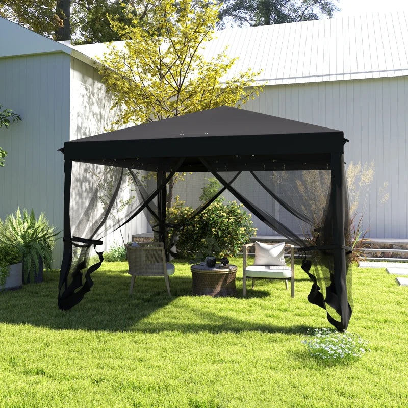 3m x 3m Black Pop Up Gazebo - 420D Garden Tent Canopy with Removable Mesh Sidewall Netting and Carry Bag for Outdoor Patio
