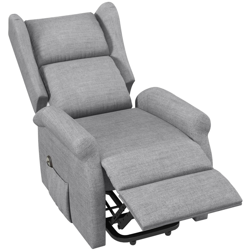 Electric Lift Recliner Armchair for Elderly - Fabric Riser Chair with Remote, Side Pockets, Extended Footrest, Grey