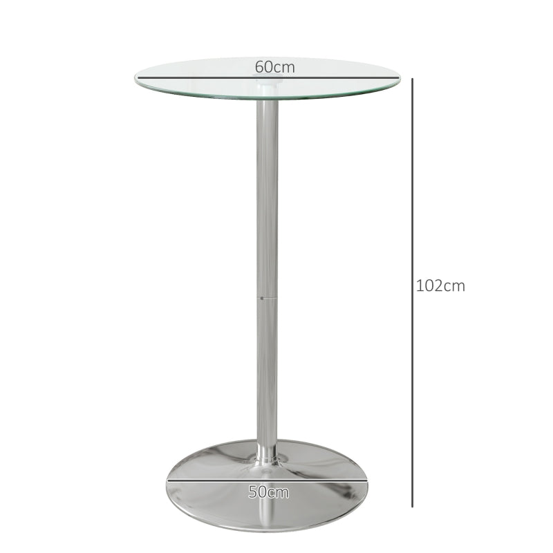 High Top Round Bistro Table for 2 - Tempered Glass Top & Steel Base - Stylish Kitchen Dining Table