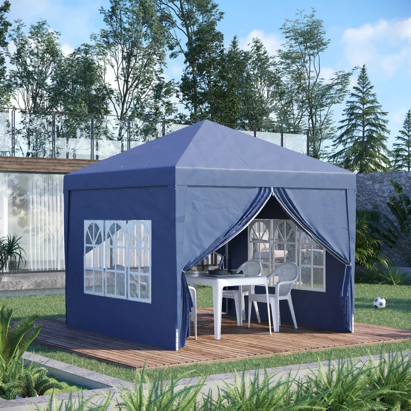 Blue 3x3m Pop Up Garden Gazebo with Sidewalls and Windows