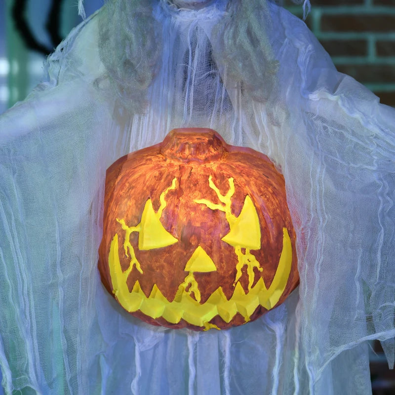 6ft Outdoor Halloween Witch Decoration with Pumpkin - Life Size Skeleton Prop, Sound & Motion Activated, Light Up Eyes, Laughing Sound