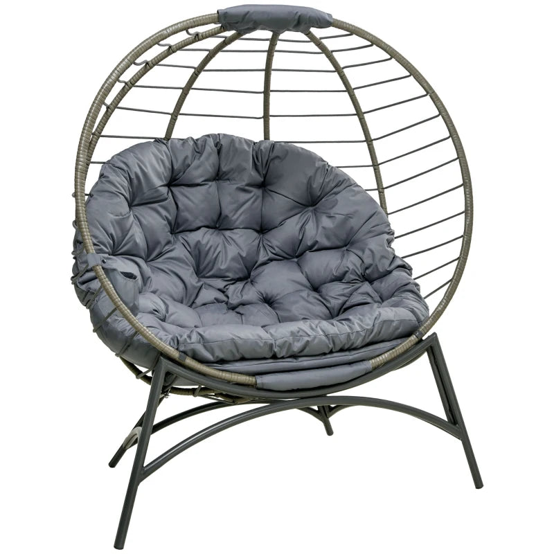 Grey Rattan Egg Chair with Cushion and Bottle Holder - Indoor/Outdoor