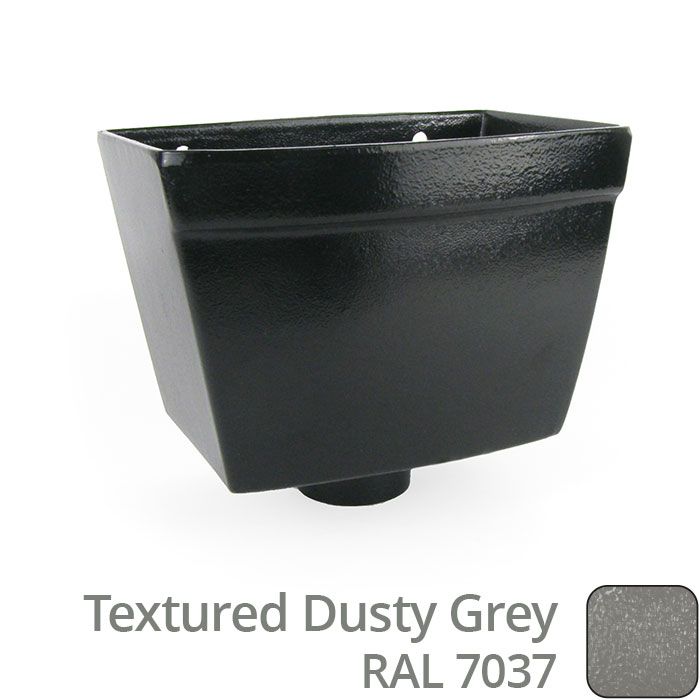 Alumasc 250mm Cast Aluminium Rectangular Hopper Head 76mm outlet - 260 x 190 x 180mm - Textured Dusty Grey RAL 7037