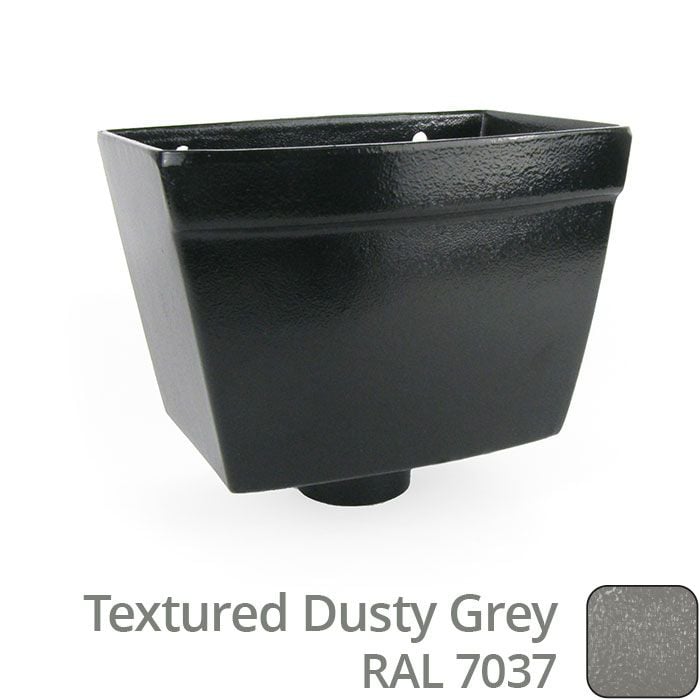 Alumasc 250mm Cast Aluminium Rectangular Hopper Head 100mm (4") Outlet - 260 x 190 x 180mm - Textured Dusty Grey RAL 7037