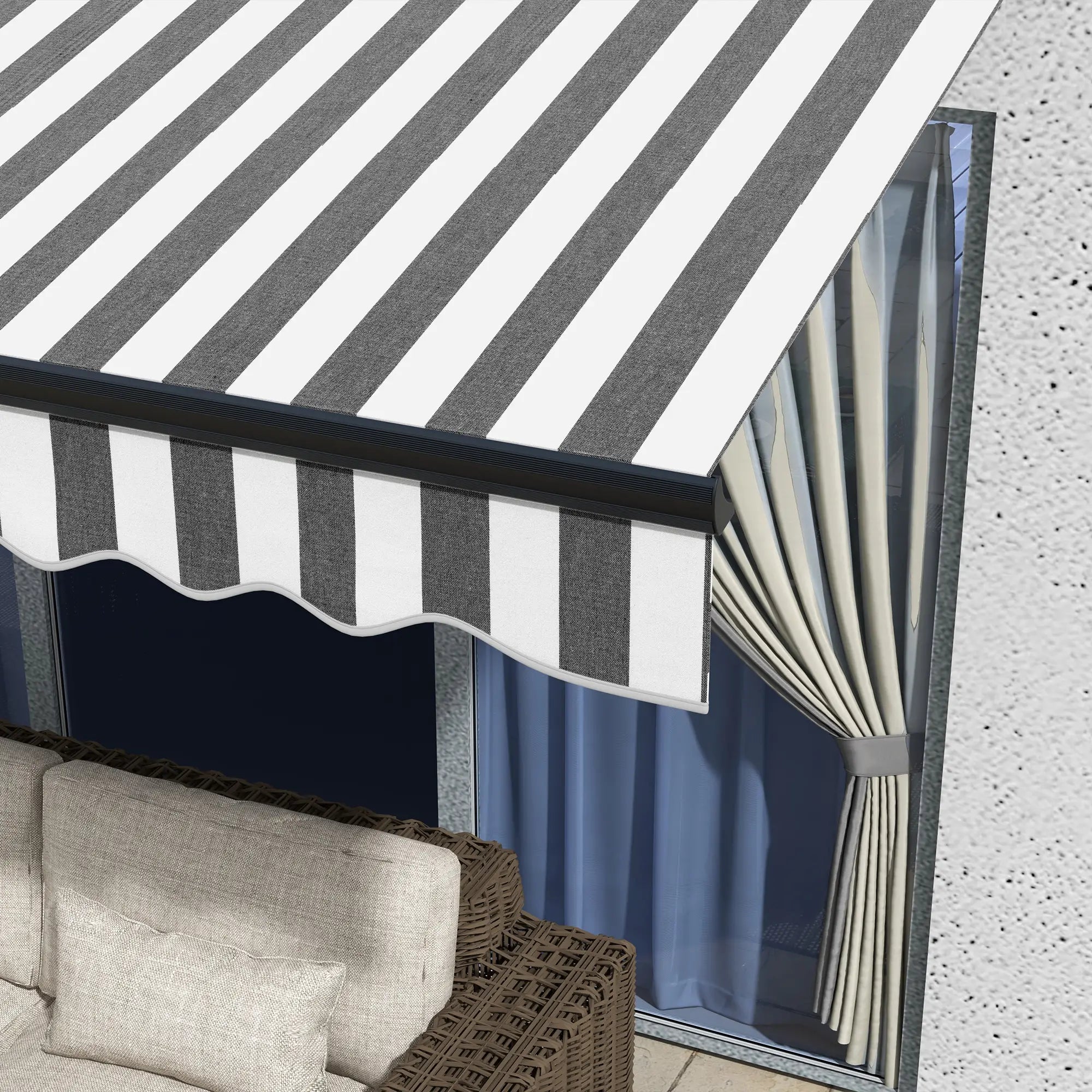Striped 2.5m x 3.5m Aluminium Frame Electric Awning With Remote - Grey/White