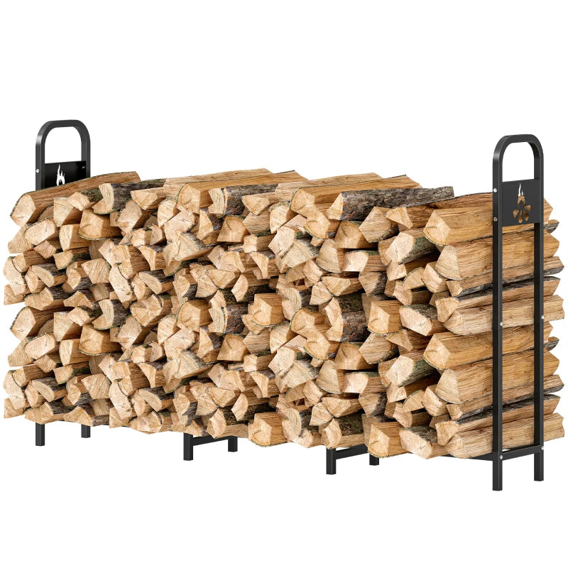 6.5 FT Heavy Duty Steel Firewood Log Rack - 300 kg Capacity Indoor/Outdoor Wood Storage with Decorative Bonfire Pattern