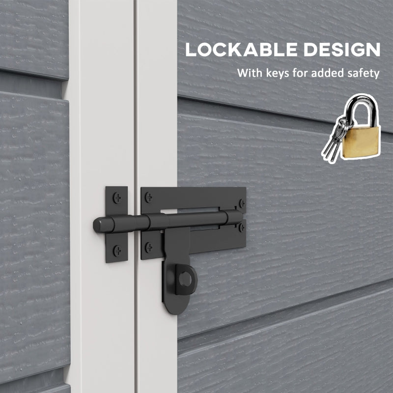 6ft x 4.5ft Grey Metal Shed - Lockable Garden Shed with Double Doors, Window, Vent and Plastic Roof