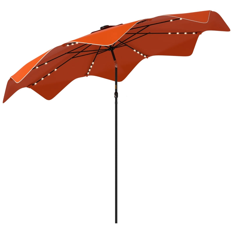 Orange Solar LED Patio Umbrella, Tilt & Crank, 3x3m