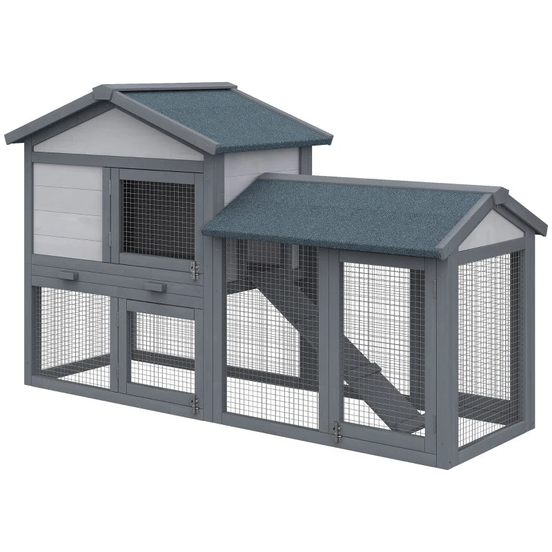 Premium Double Tier Wooden Rabbit Hutch Outdoor - Water-Resistant Roof, Ramp, 147x54x84 cm, Stylish Grey Design