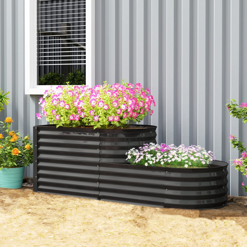 Two-Tier Galvanised Steel Garden Planter - Dark Grey - 100cm x 50cm