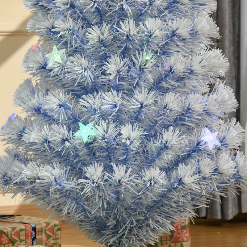 5FT Pre-Lit Artificial Fibre Optic Christmas Tree with LED Lights - Easy Storage Seasonal Decoration in White & Blue
