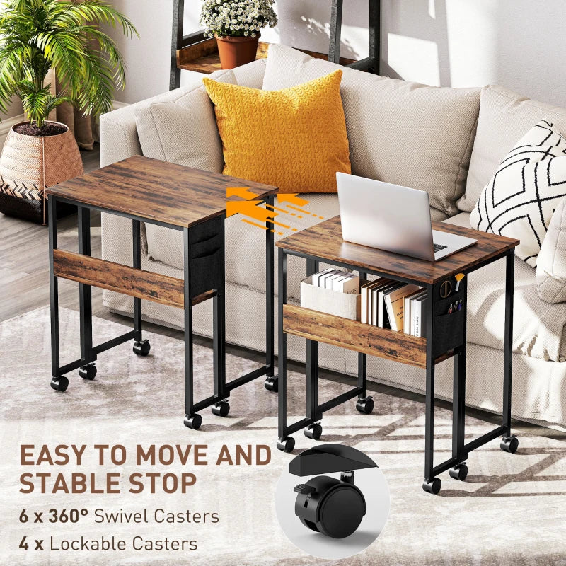 Rustic Brown 63 cm Drop Leaf Writing Desk - Space-Saving Home Office Workstation with Stylish Design