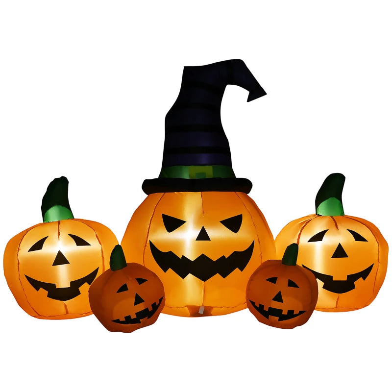 6ft Inflatable Halloween Pumpkin with Hat & 4 Small Pumpkins - LED Blow-Up Outdoor Decor for Lawn & Garden Party