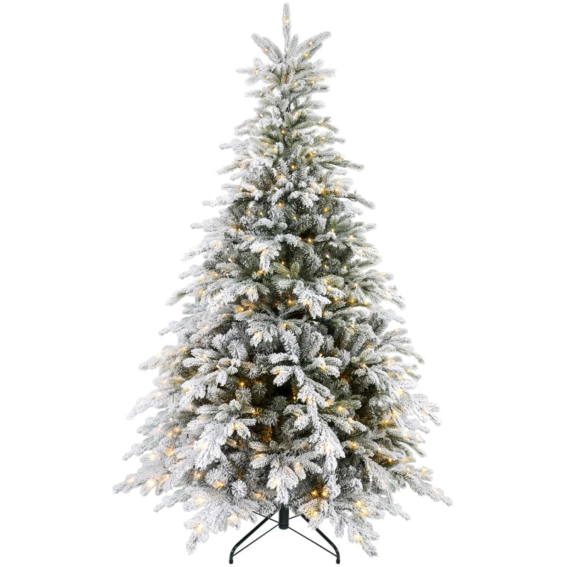 6ft Snow-Flocked Artificial Christmas Tree with LED Lights - Bushy, Realistic Holiday Decor for Festive Home Decoration