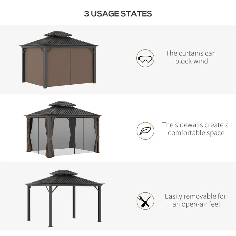 Brown 3.65m x 3m Aluminium Hardtop Gazebo