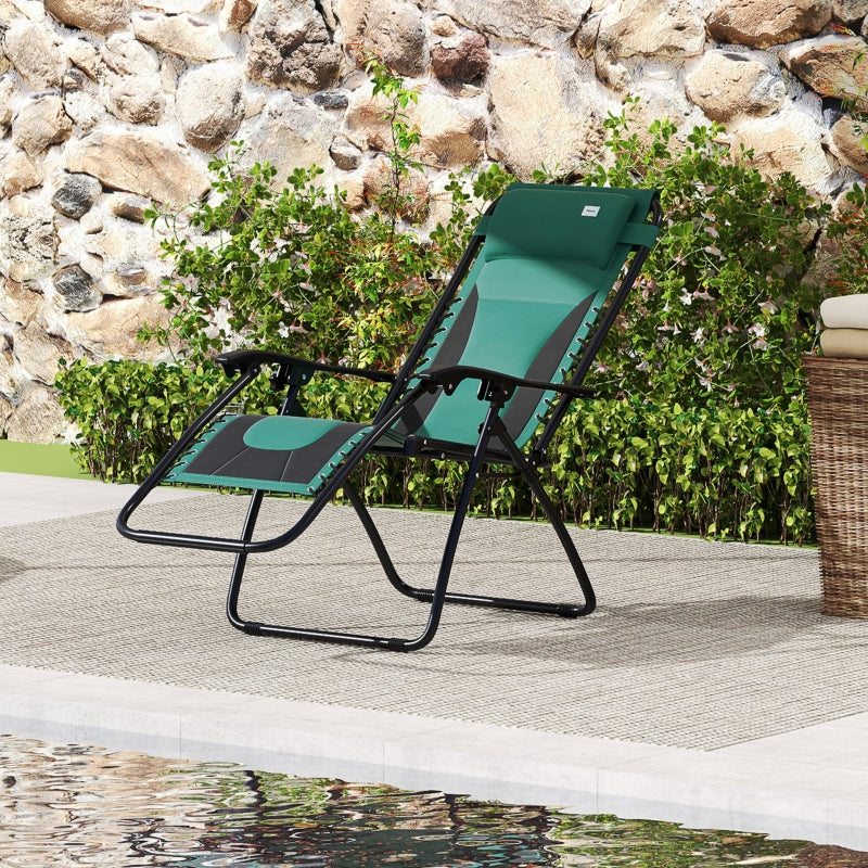 Zero Gravity Lounger Chair - Folding Reclining Patio Chair with Padded Seat, Cup Holder, Soft Cushion and Headrest - Green - Ideal for Poolside and Camping