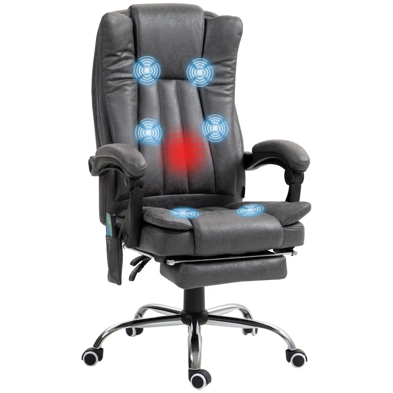 Vinsetto Six-Point Massage Chair with Heat & Footrest - Ergonomic Dark Grey Recliner for Ultimate Relaxation